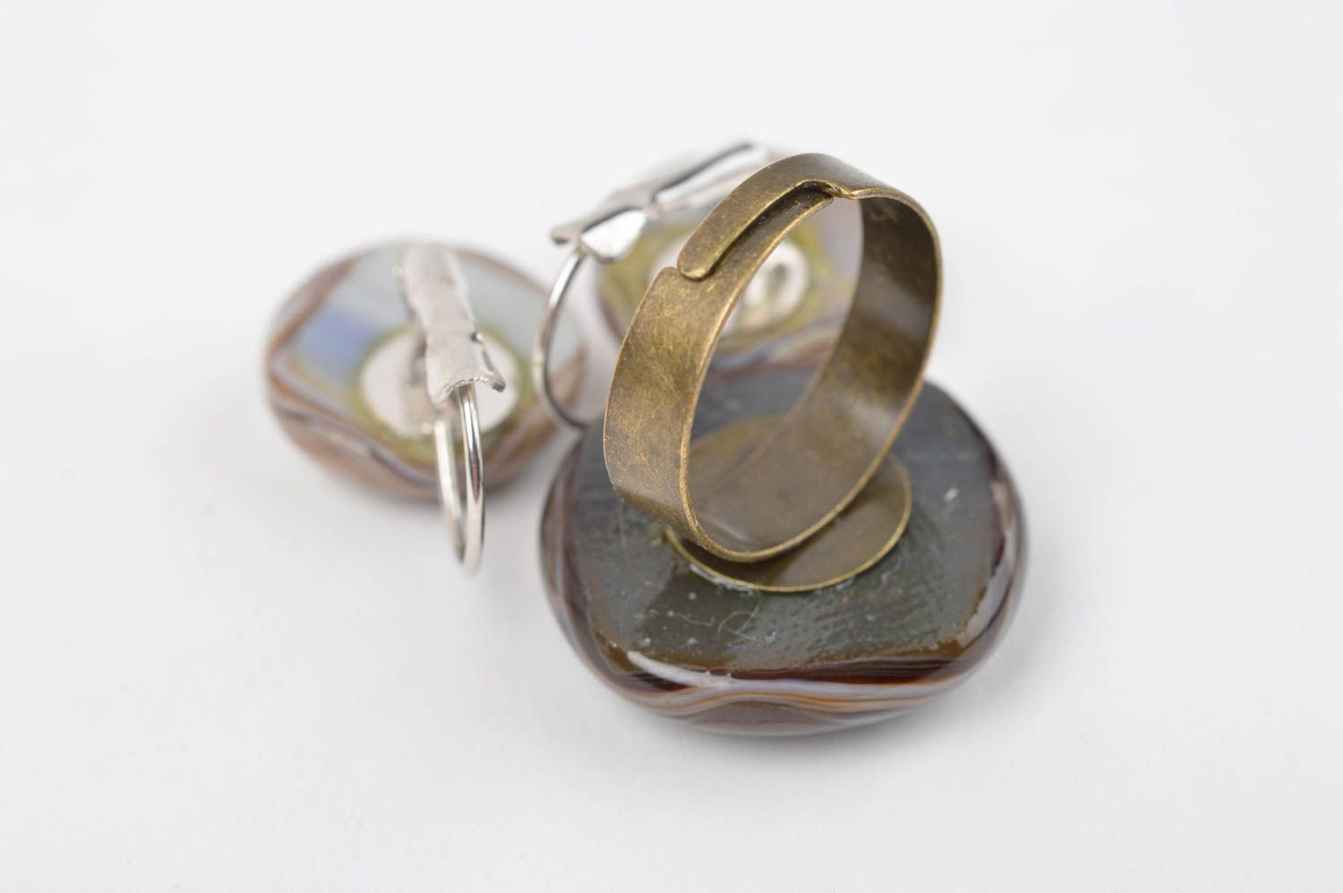 Комплект украшений бижутерия из стекла авторские украшения серьги и перстень фото 4