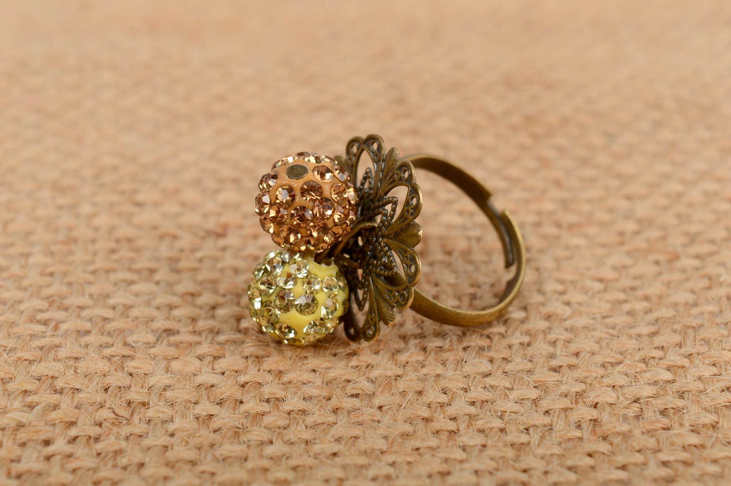 Handmade designer large volume ring with rhinestones for women photo 1
