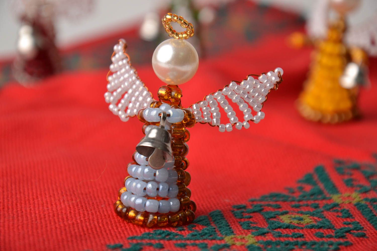 Beaded figurine Angel with a Bell photo 1