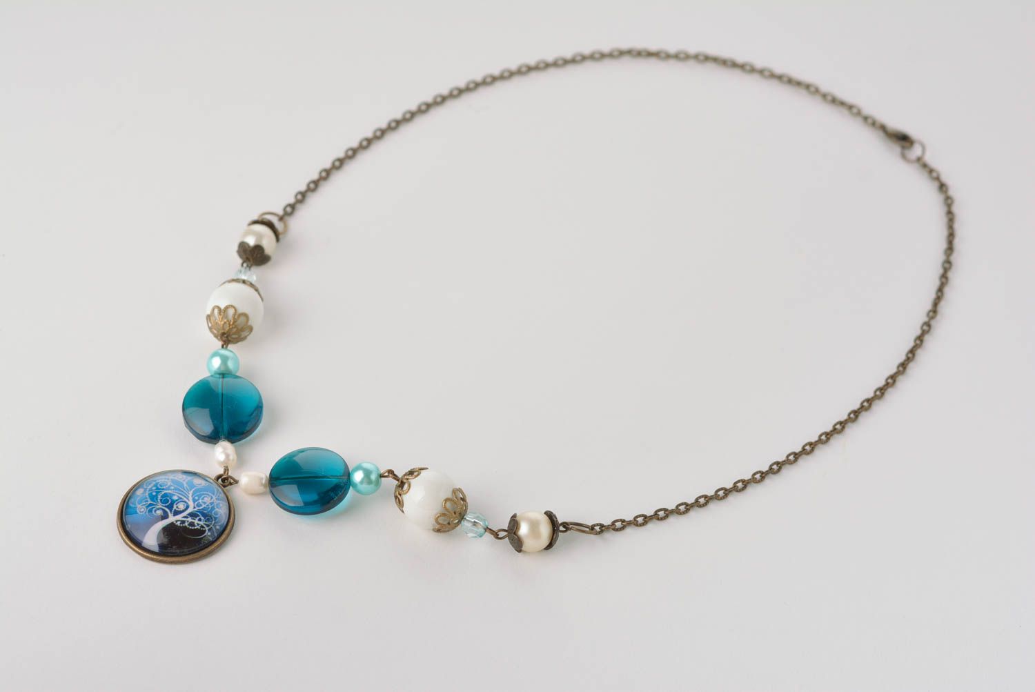 Handmade Halskette mit Anhänger Damen Collier Designer Schmuck originell blau foto 1