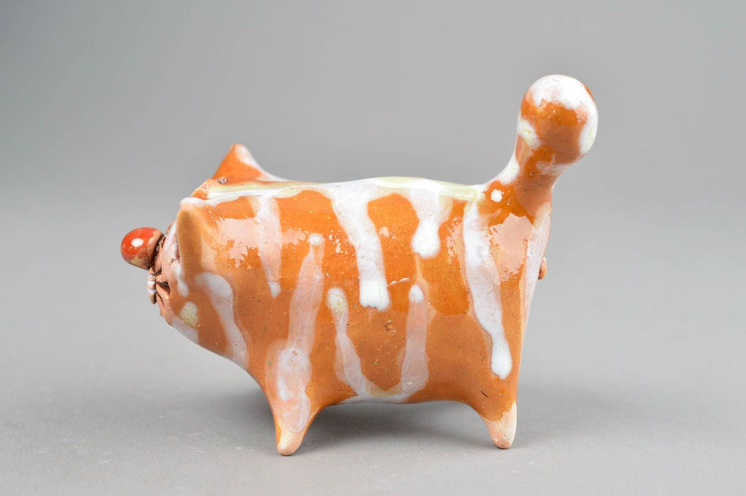 Глиняная статуэтка расписанная цветной глазурью хэнд мэйд Толстый кот оранжевый фото 2
