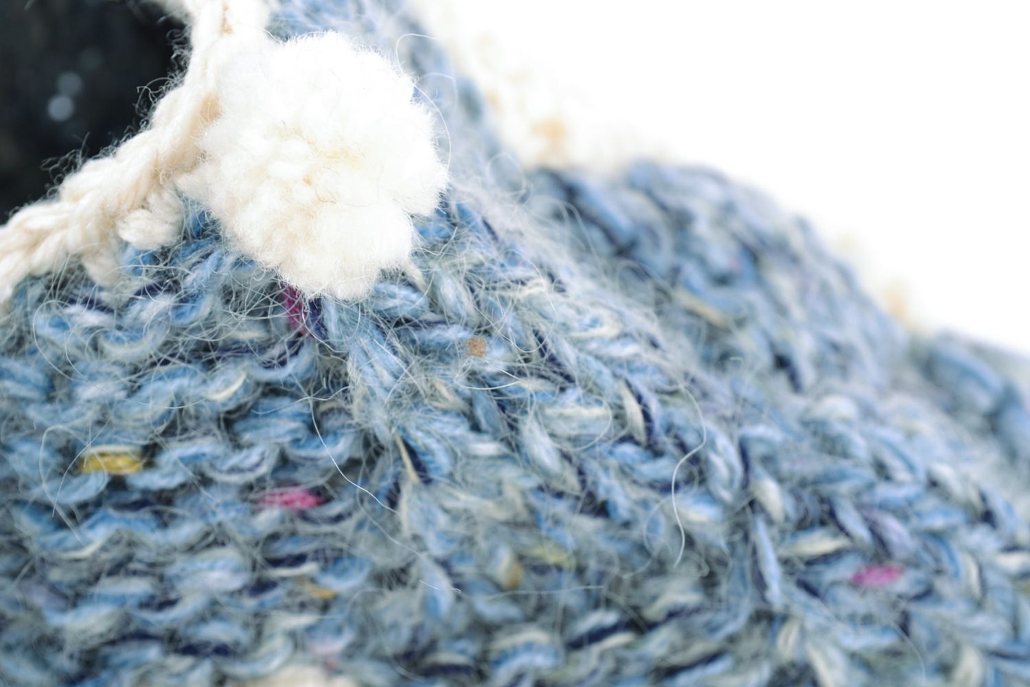 Pantoufles en mi-laine faites main bleues belles et chaudes pour femme photo 3