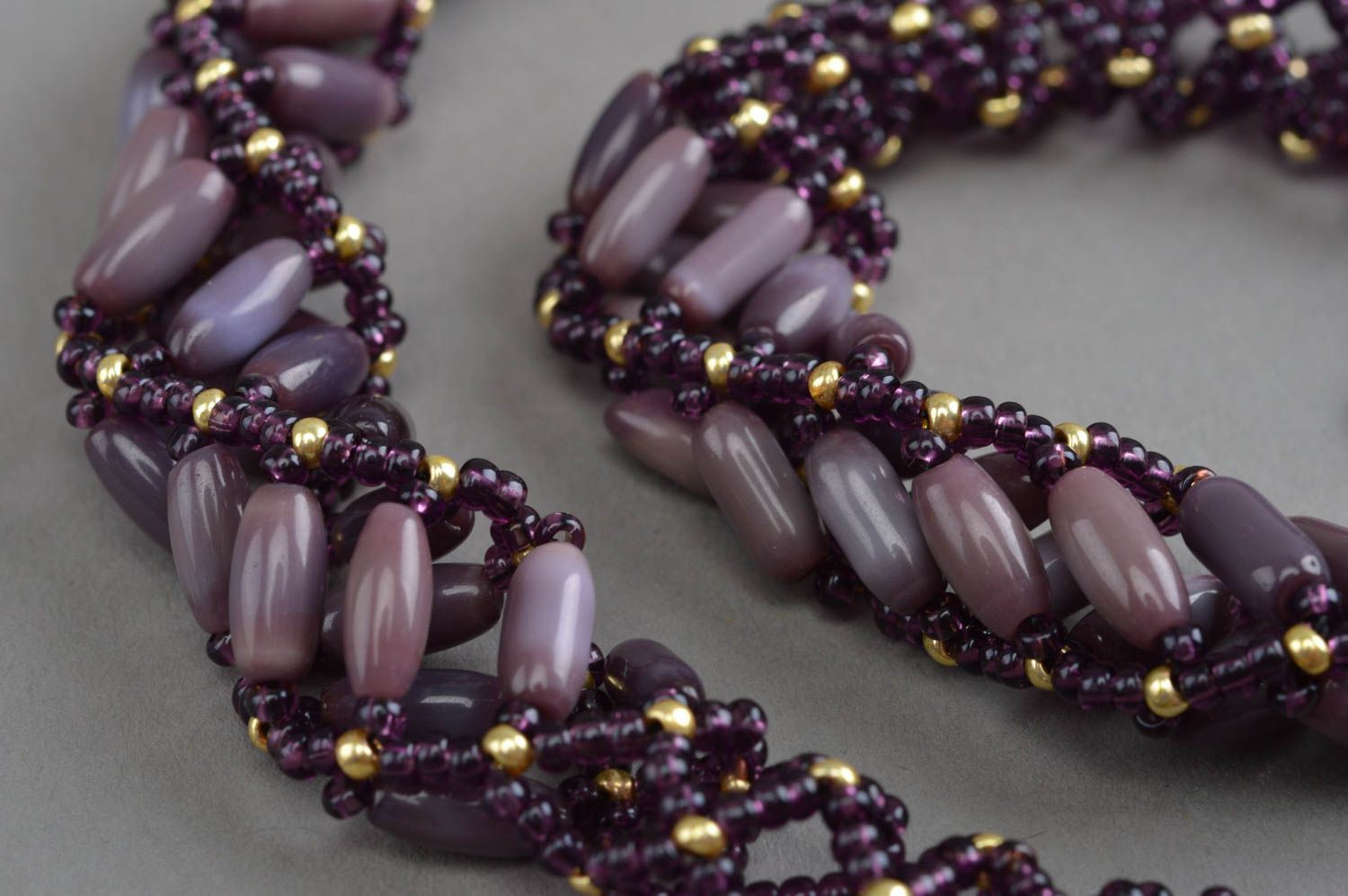 Purple handmade necklace made of natural stones beaded elegant accessory photo 4