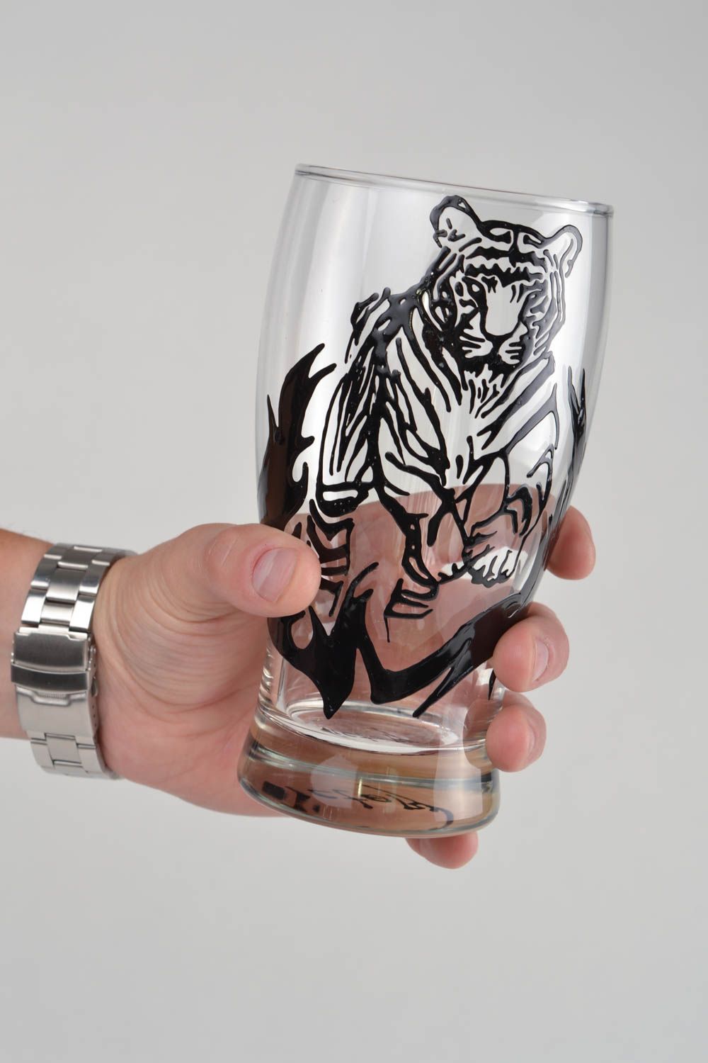 Verre à bière tigre fait main peint de couleurs vitrail original et pratique photo 2