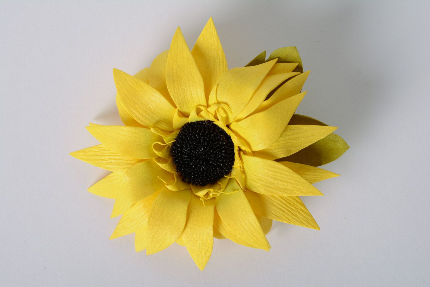 Bright stylish handmade foamiran fabric flower hair clip of yellow color photo 1