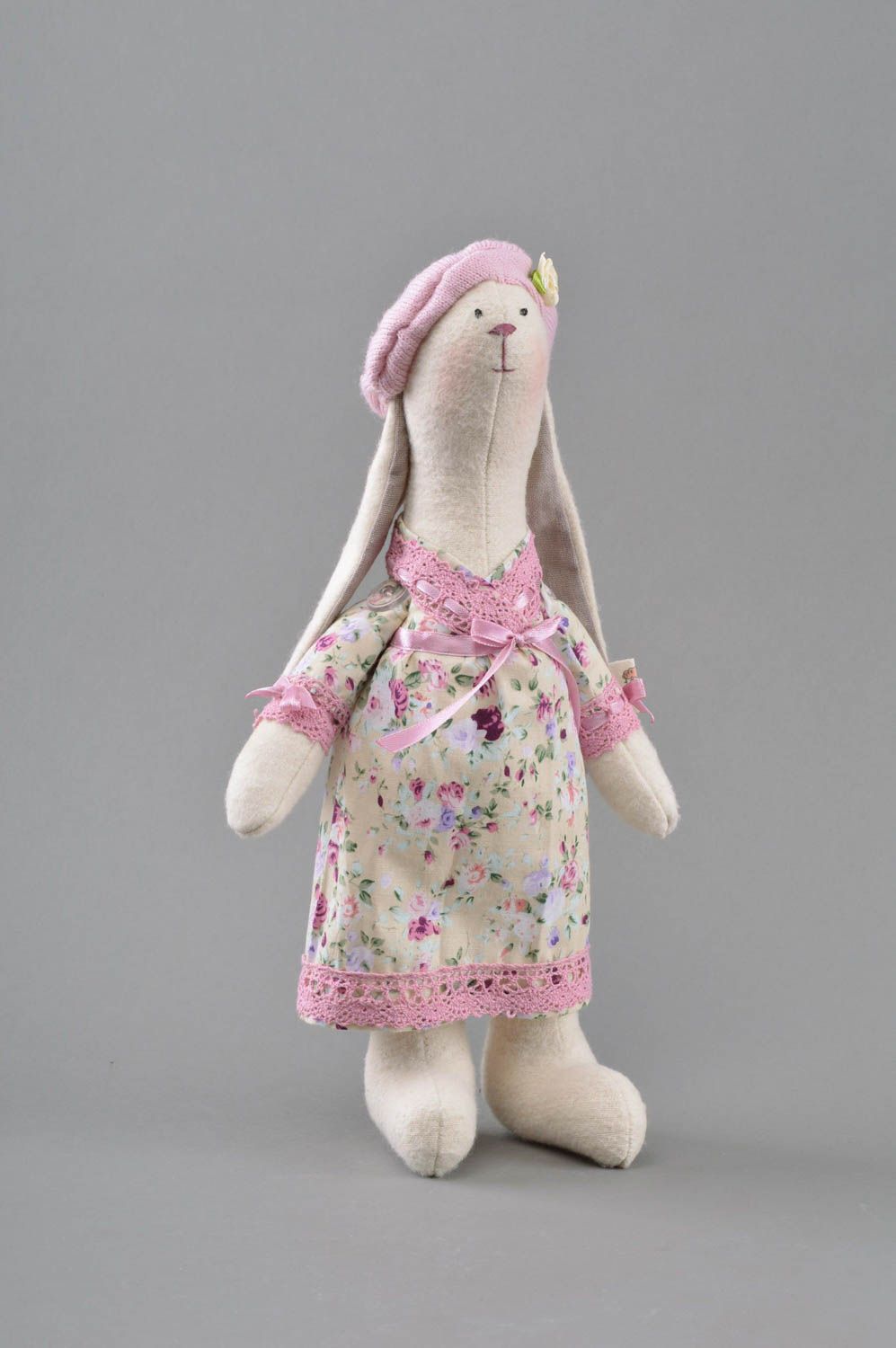 Handmade toy bunny in dress designer fabric stuffed toy for home decor photo 1