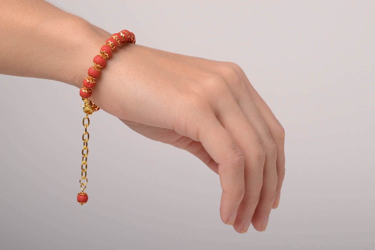 Women's handmade ball bracelet with red beads  photo 3