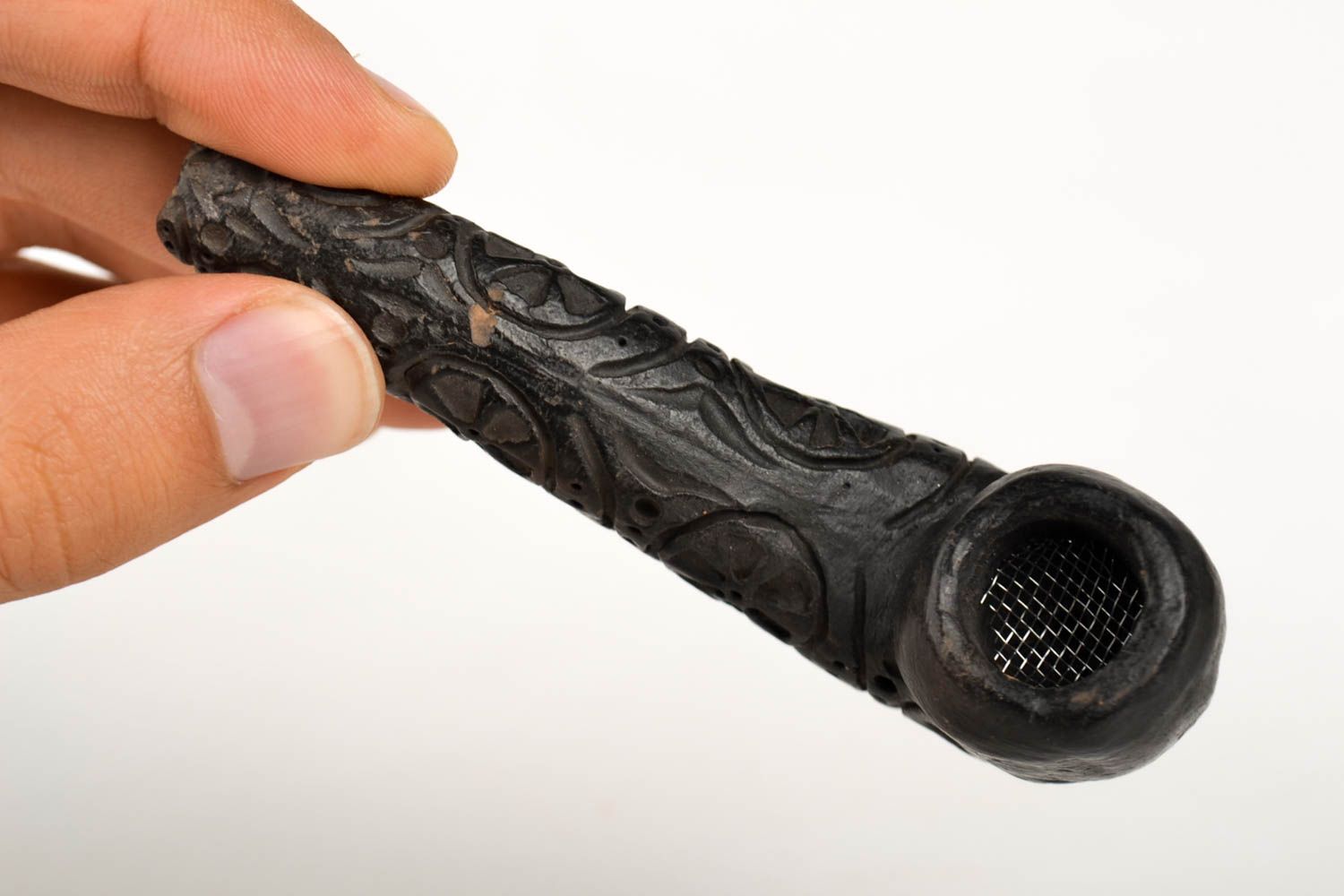 Handmade black smoking pipe smoking accessory clay smoking pipe present for man photo 2