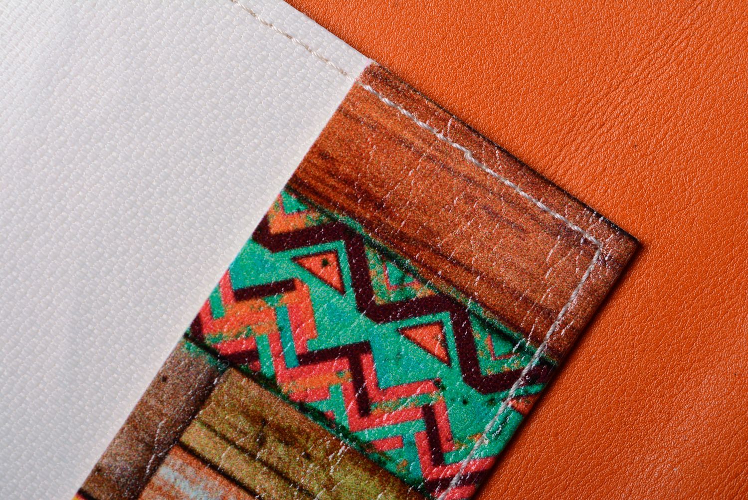 Handmade leather passport cover with print in ethnic style photo 5