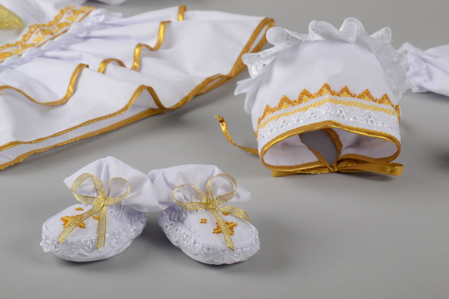 Lovely present handmade christening accessories designer set of clothes photo 3