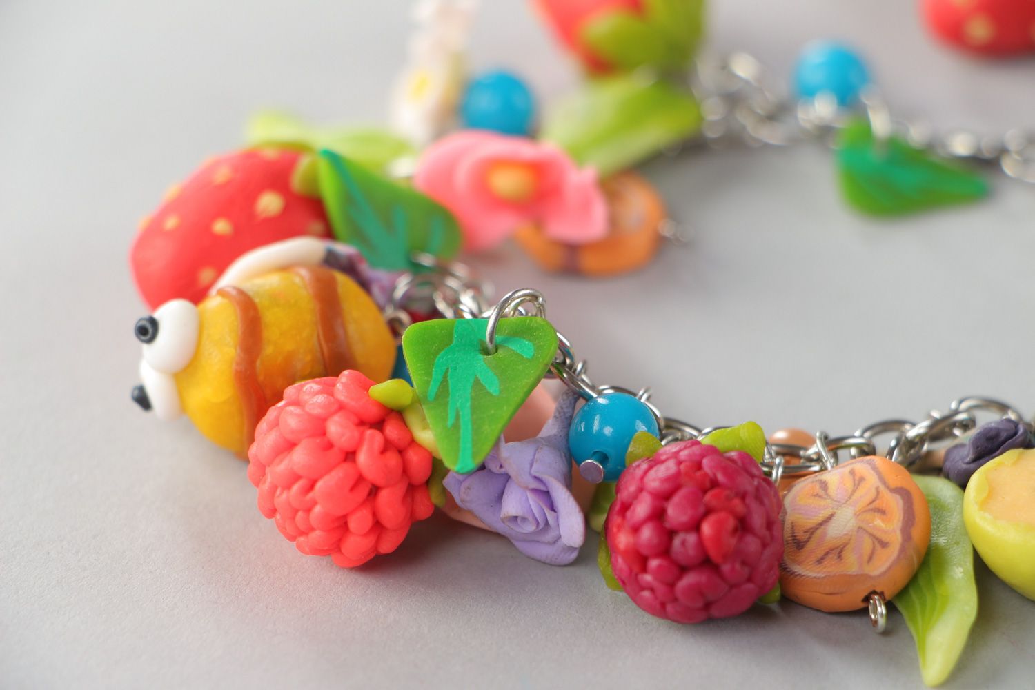 Set of charm jewelry bracelet and earrings with colorful barries for a girl photo 3