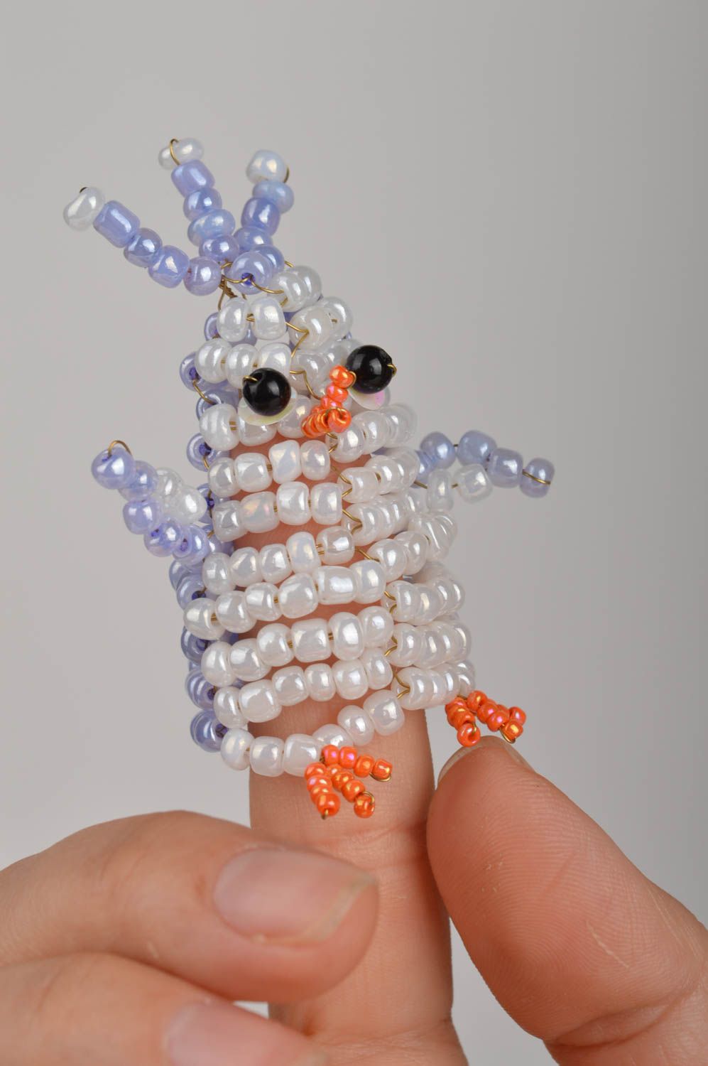 Unusual funny designer small handmade finger toy penguin made of beads photo 5