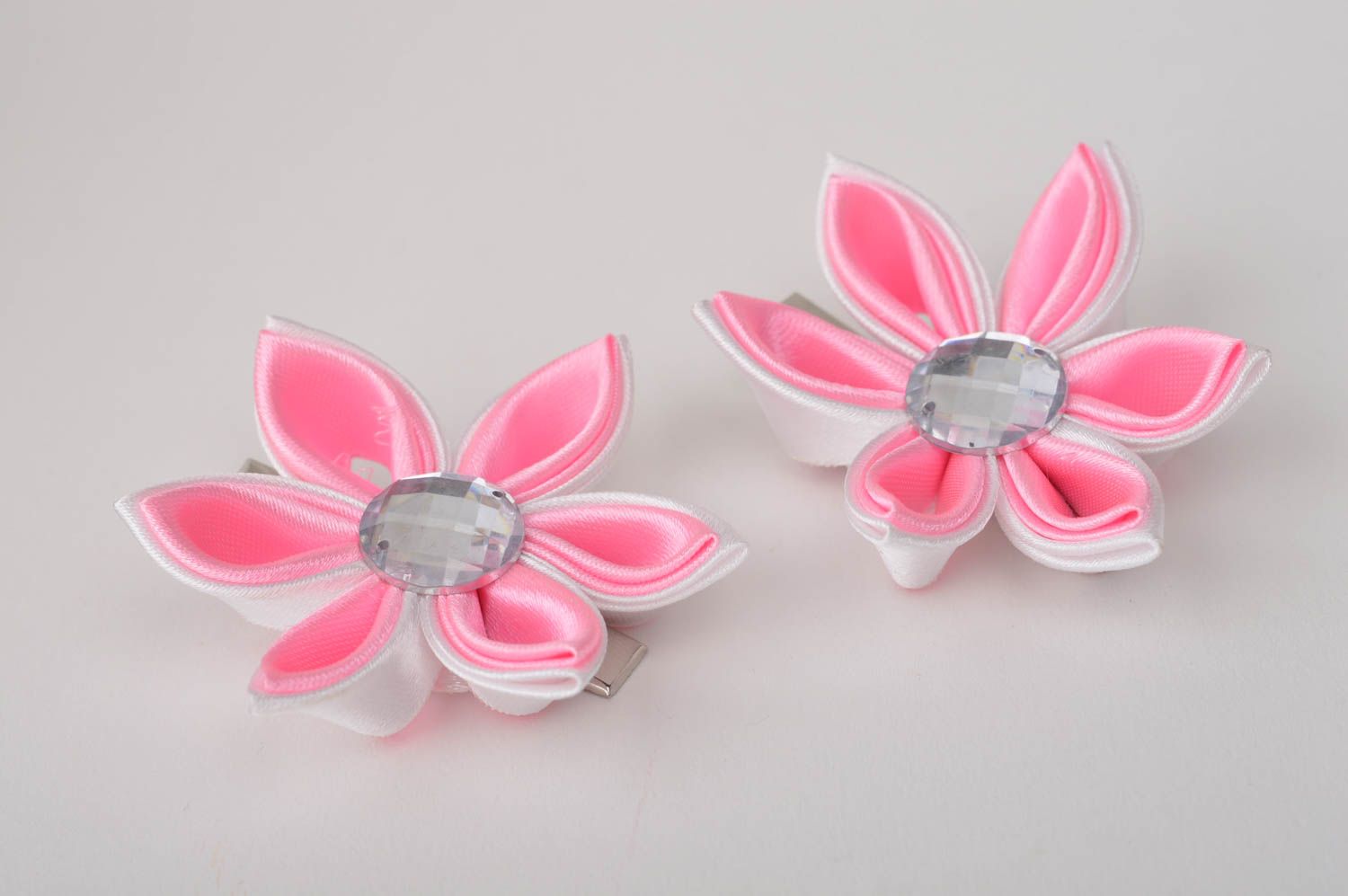 Homemade jewelry set designer accessories flower hair clips kanzashi flowers photo 7