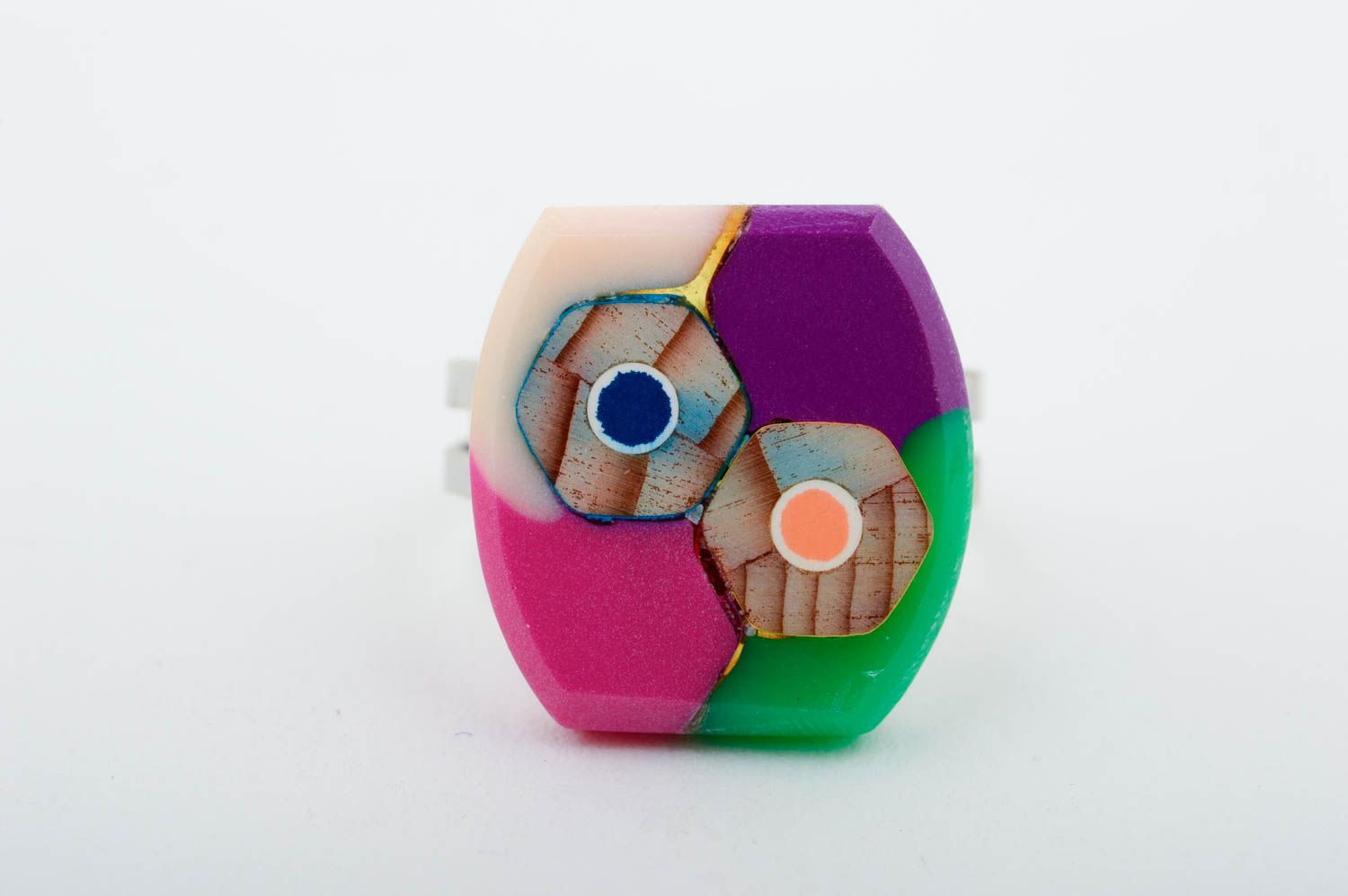 Bague carrée Bijou fait main crayons argile multicolore Cadeau pour femme photo 3