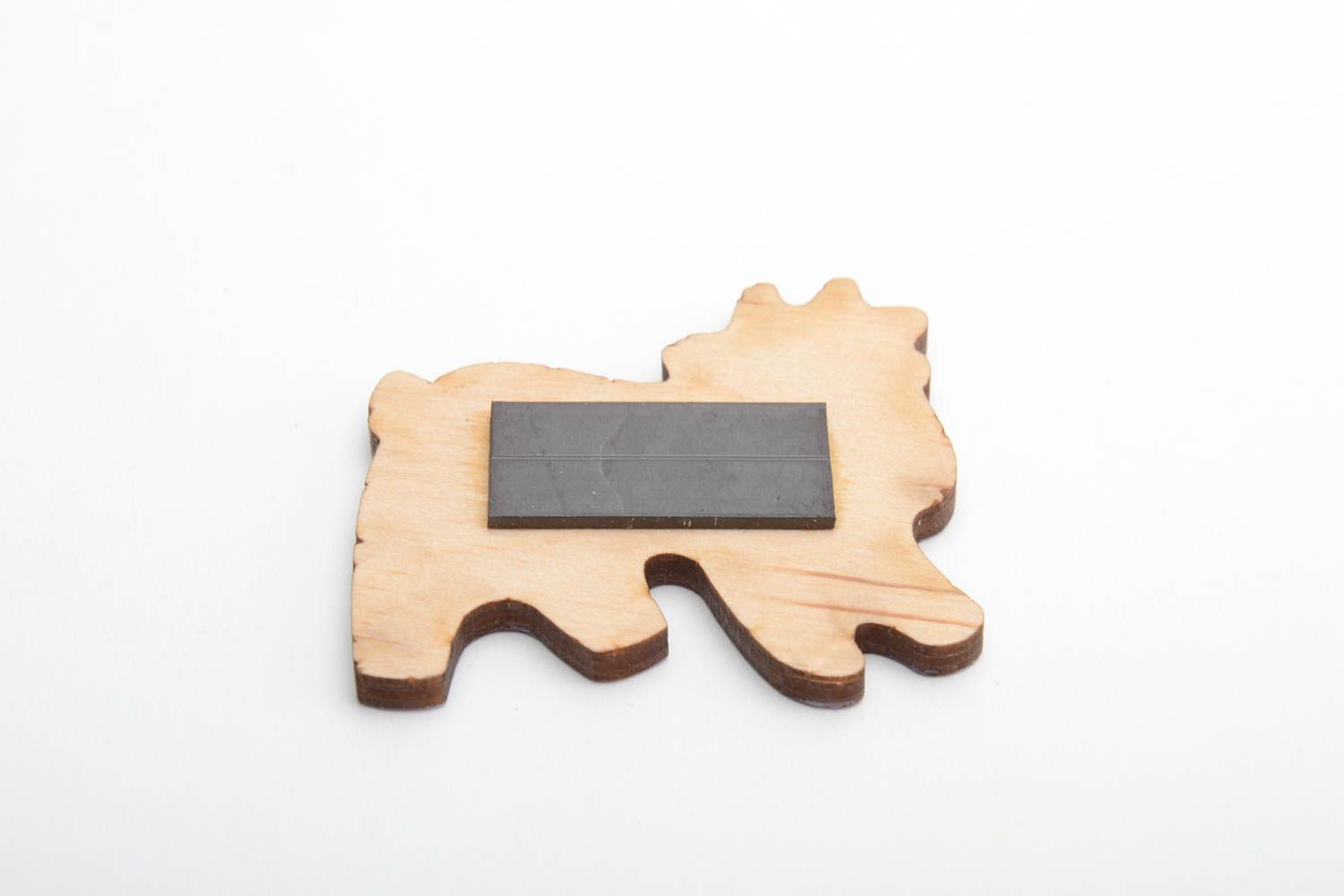 Painted brown handmade designer plywood fridge magnet in the shape of goat photo 4