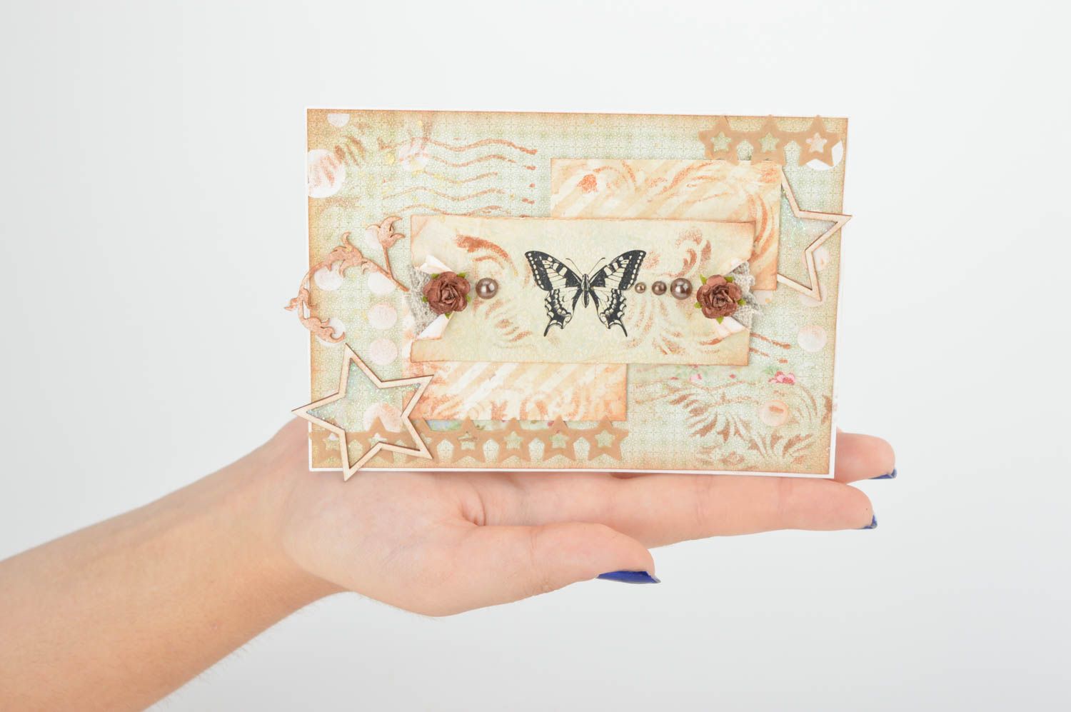 Открытка ручной работы дизайнерская открытка с бабочкой поздравительная открытка фото 1