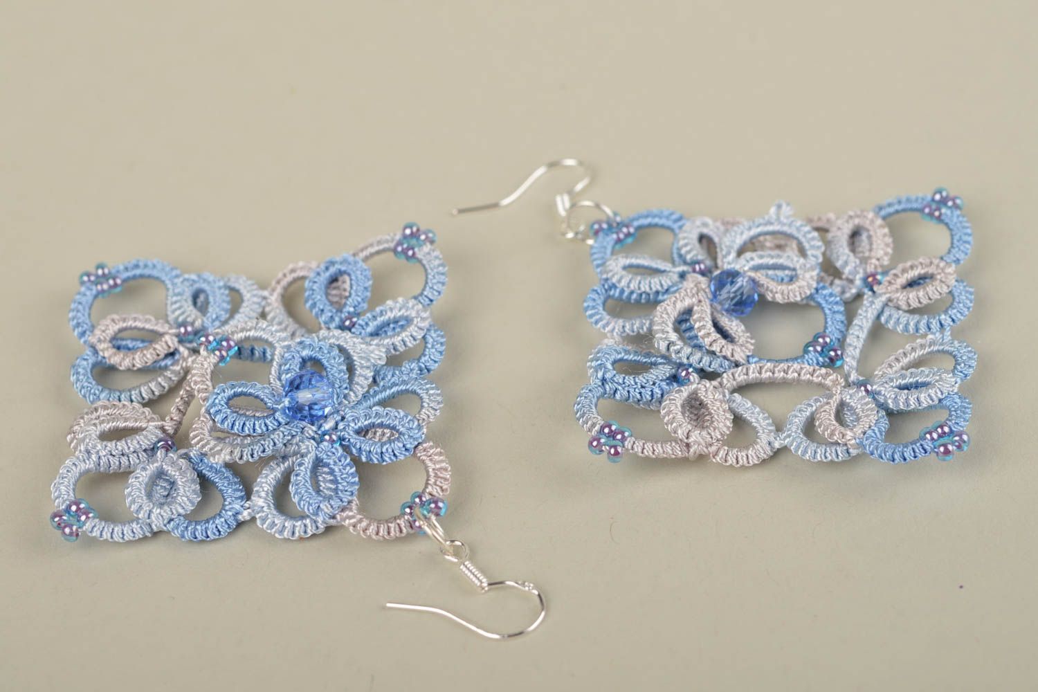 Handmade woven earrings openwork tatting earrings designer accessories for women photo 3