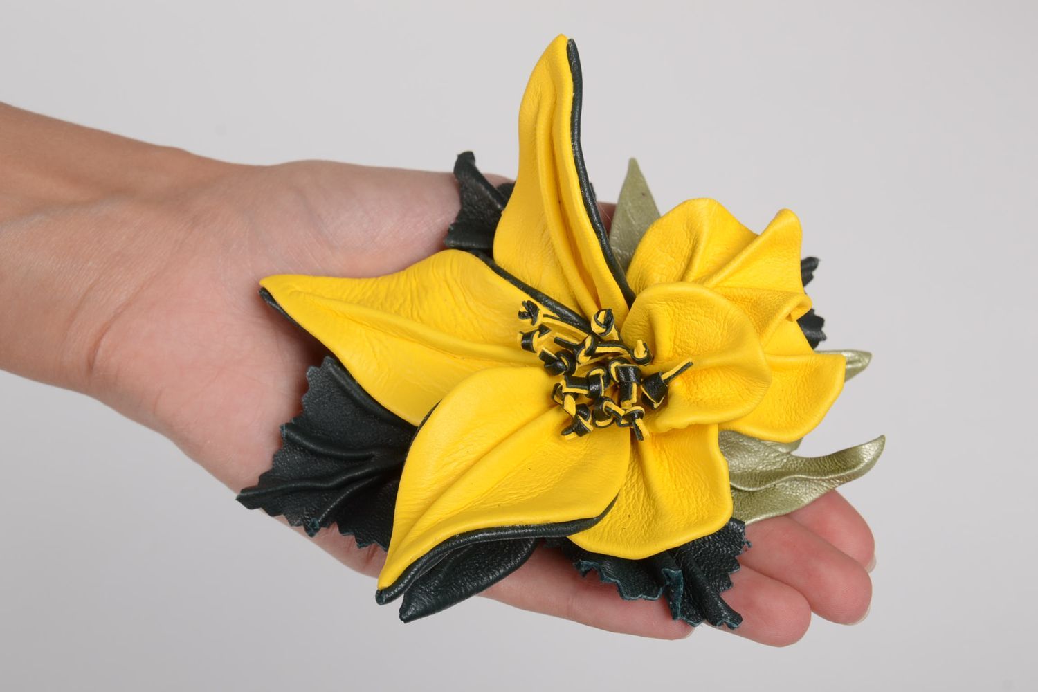 Handmade hair clip leather accessories flower hair clip flower jewelry gift idea photo 2