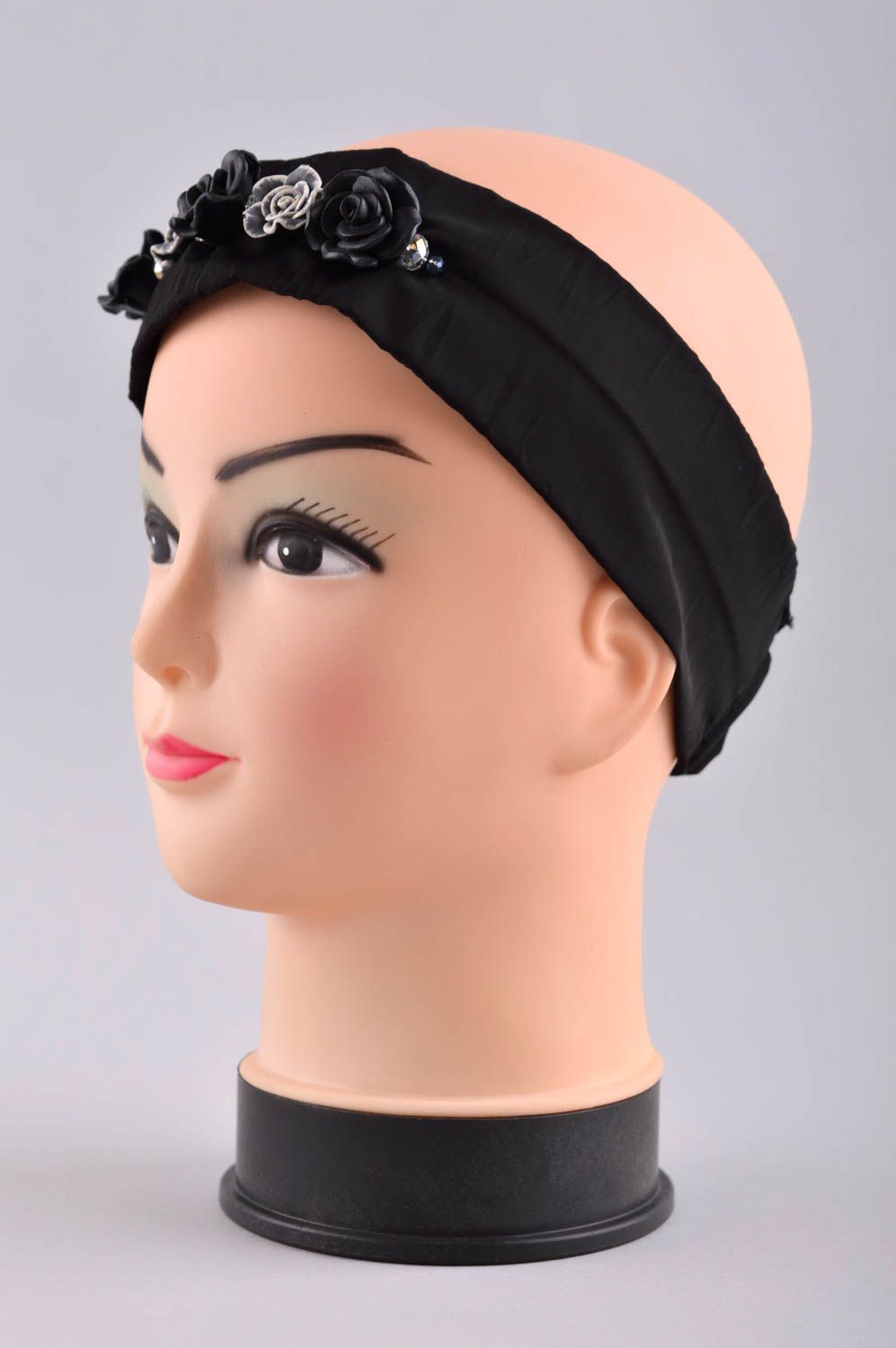 Bandeau cheveux Accessoire femme fait main noir en tissu design Cadeau femme photo 2