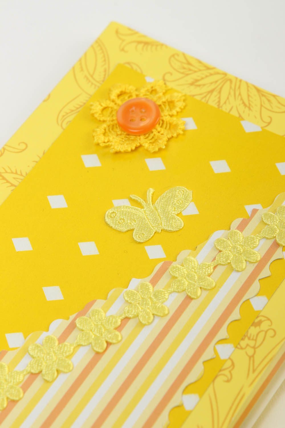 Tarjeta de felicitación amarilla adornada postal hecha a mano regalo original foto 2