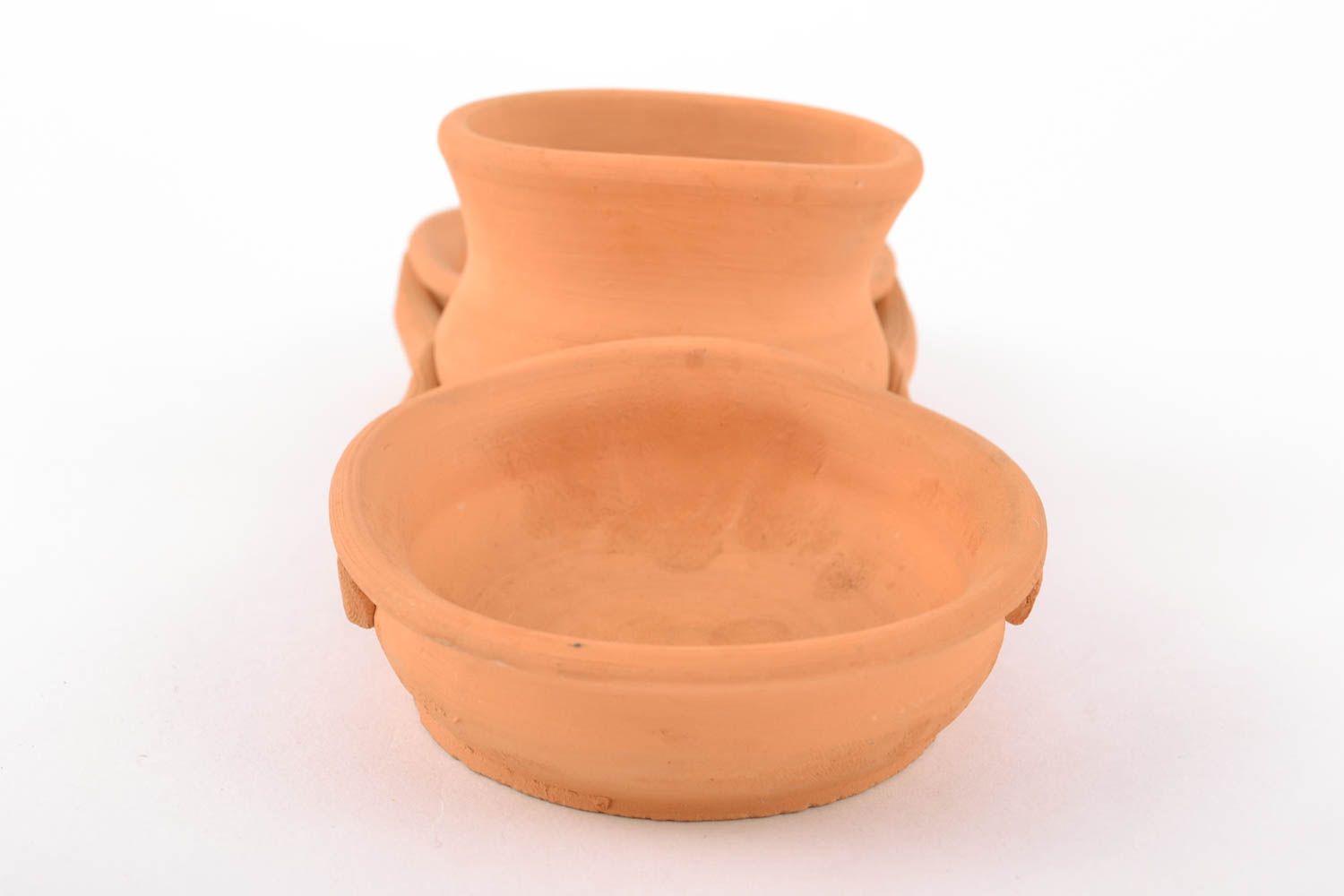 Handmade ceramic terracotta set of three jar plates for table décor 0,7 lb photo 3