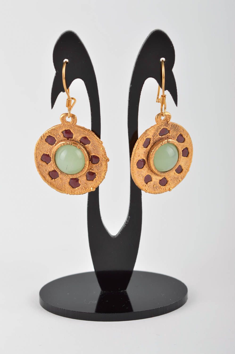 Round handmade copper earrings metal earrings gemstone earrings for girls photo 2