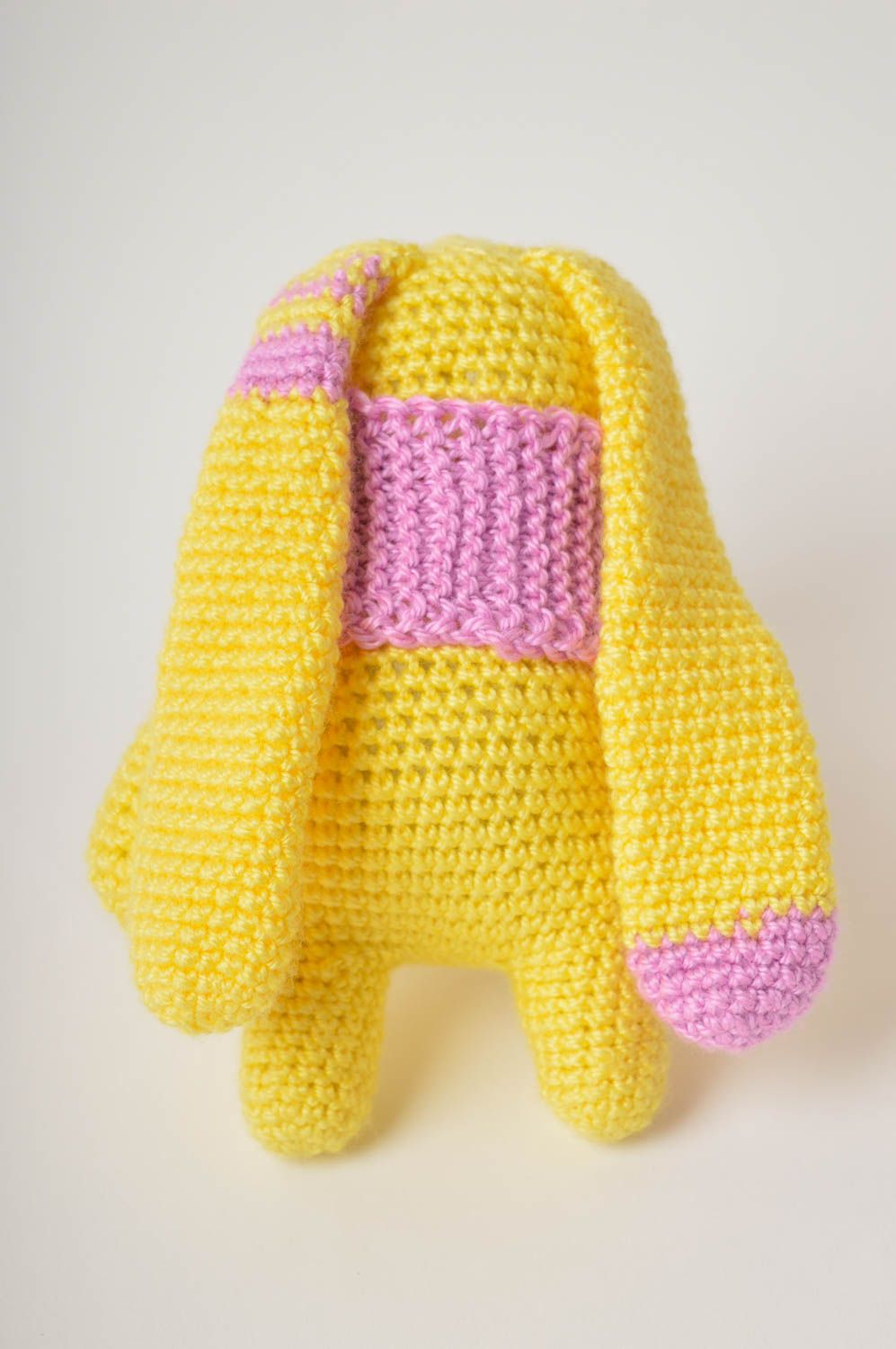 Jouet lapin jaune Peluche faite main tricotée fils acryliques Cadeau enfant photo 3