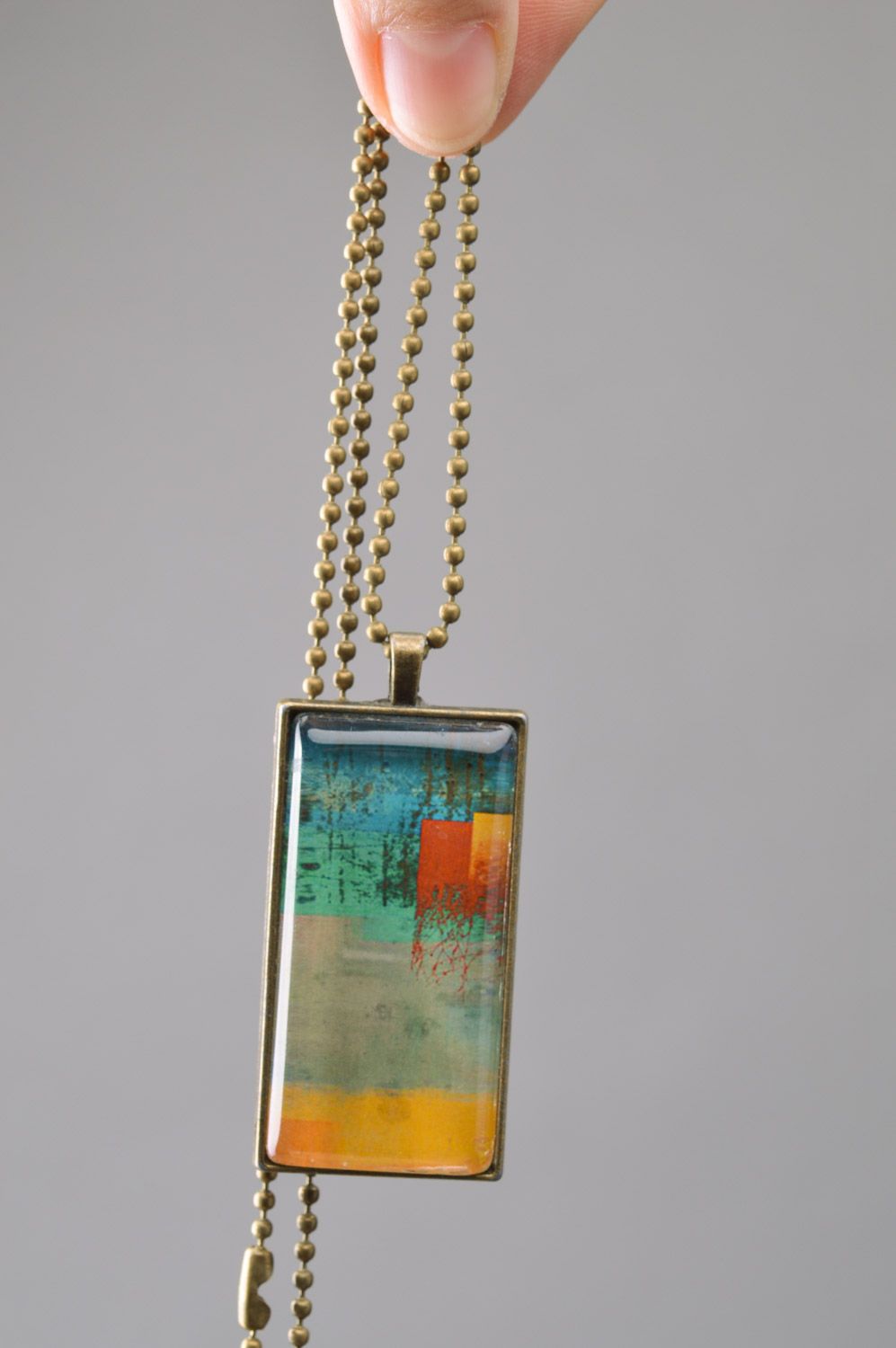 Handmade author's design pendant on a long chain with print for women photo 3