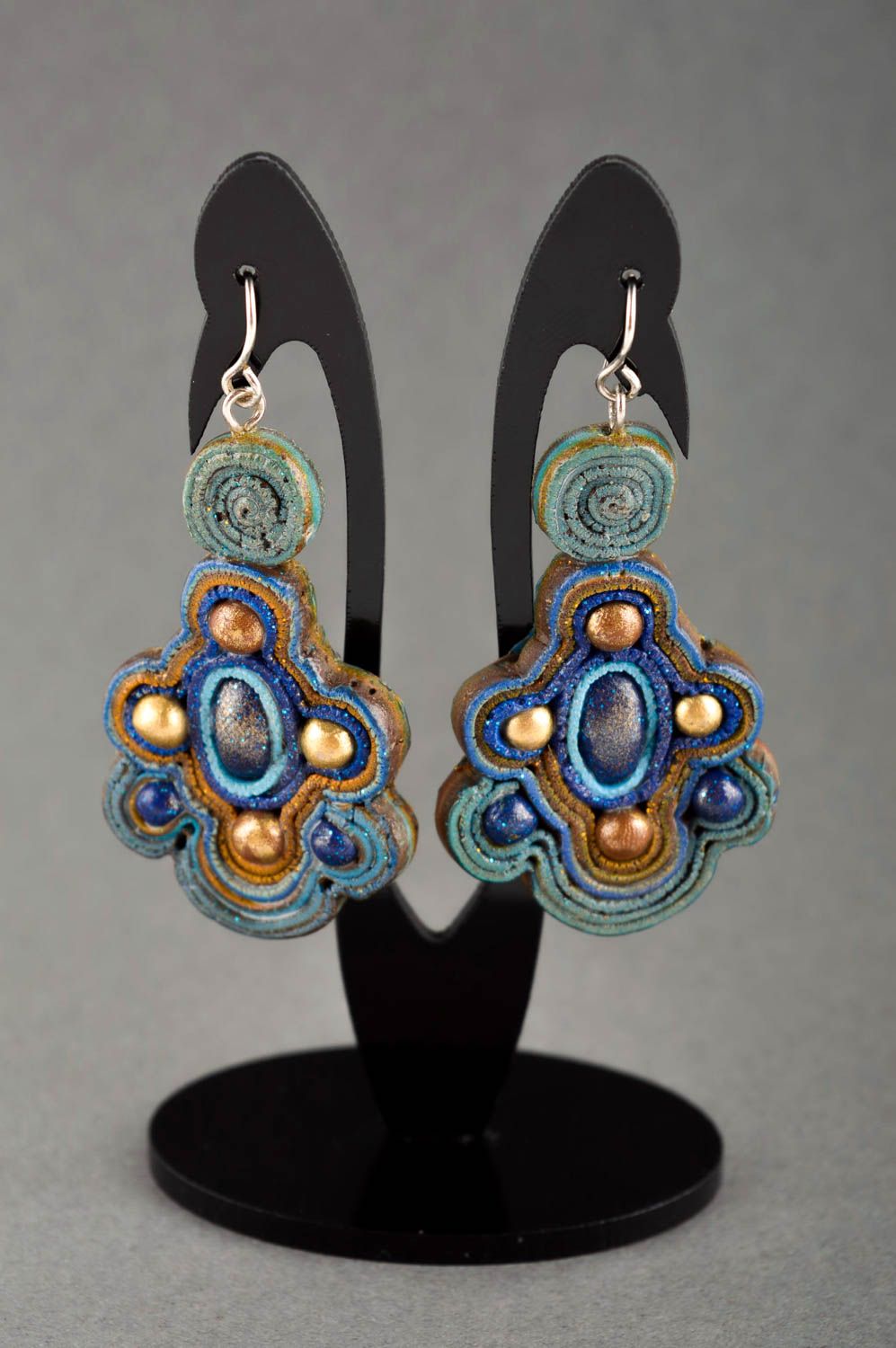 Handmade blaue Modeschmuck Ohrringe Polymer Schmuck Accessoire für Frauen foto 1