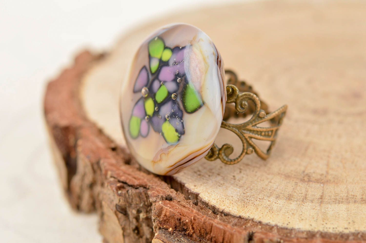 Unusual handmade glass ring handmade accessories for girls artisan jewelry photo 1