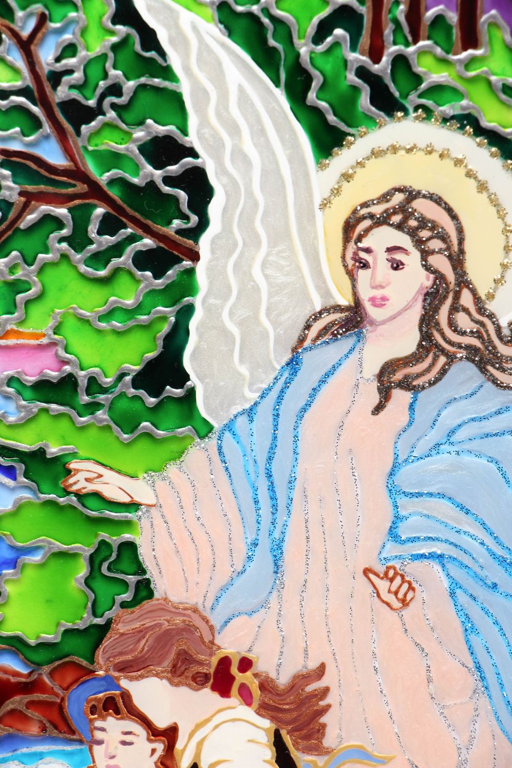 Стеклянная картина с витражной росписью Ангел хранитель фото 2