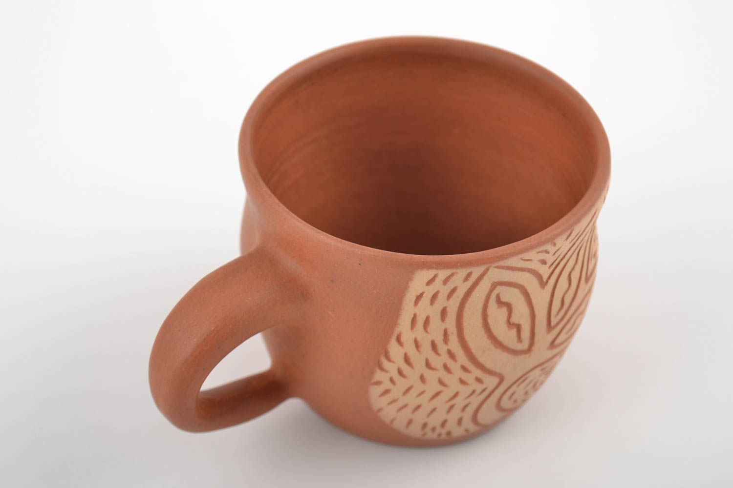 8 oz clay coffee cup with handle and handmade pattern 0,32 lb photo 3