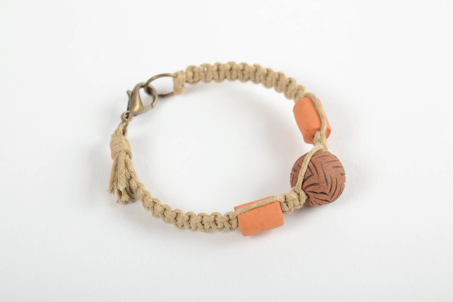 Handmade woven wax cord bracelet ceramic bracelet wrist bracelet with clay beads photo 6