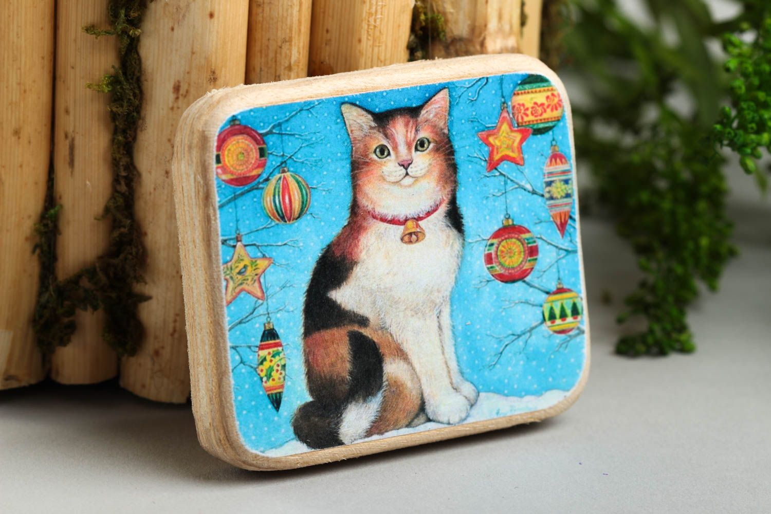 Holz Magnet Handmade Designer Geschenk Magnet für Kühlschrank Küchen Deko Katze foto 1