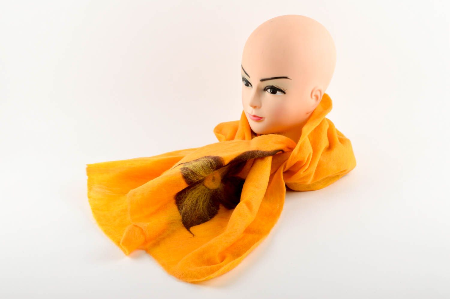 Женский шарф ручной работы шерстяной шарф желтый с цветком валяный шарф фото 1