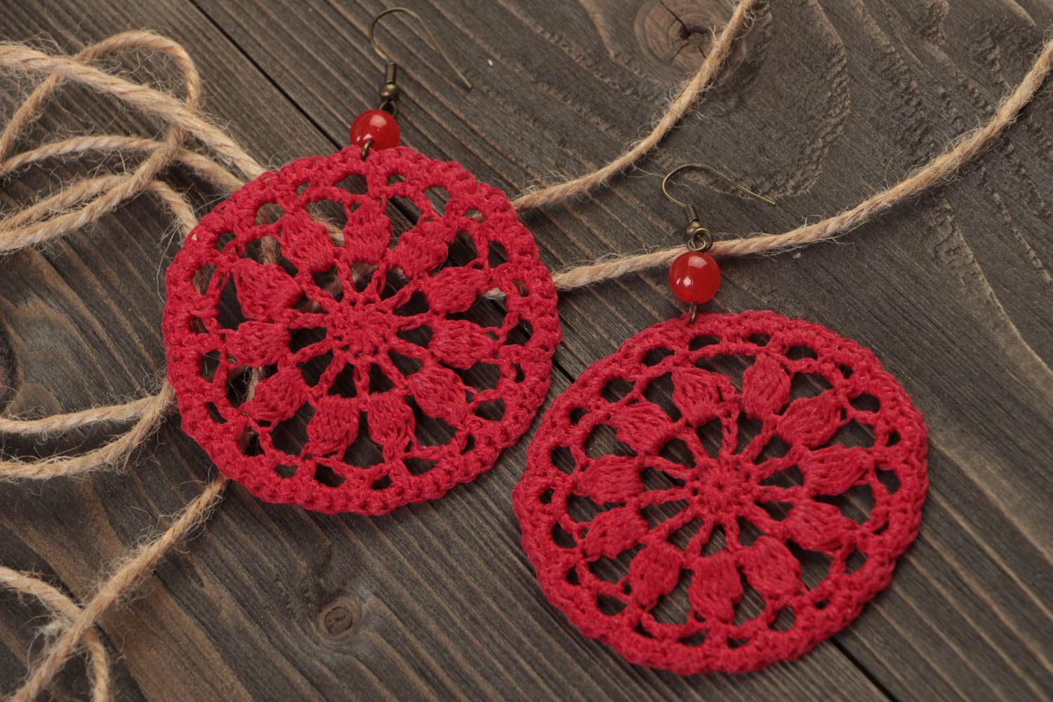 Openwork earrings handmade crocheted earrings fashion bijouterie summer jewelry photo 1