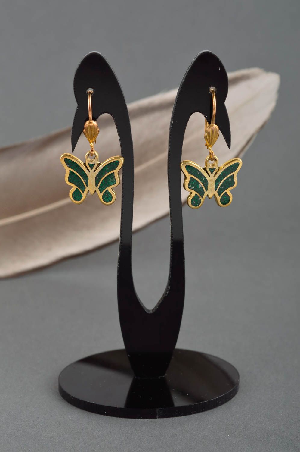 Handmade brass cute earrings jewelry with natural stone unusual earrings photo 1