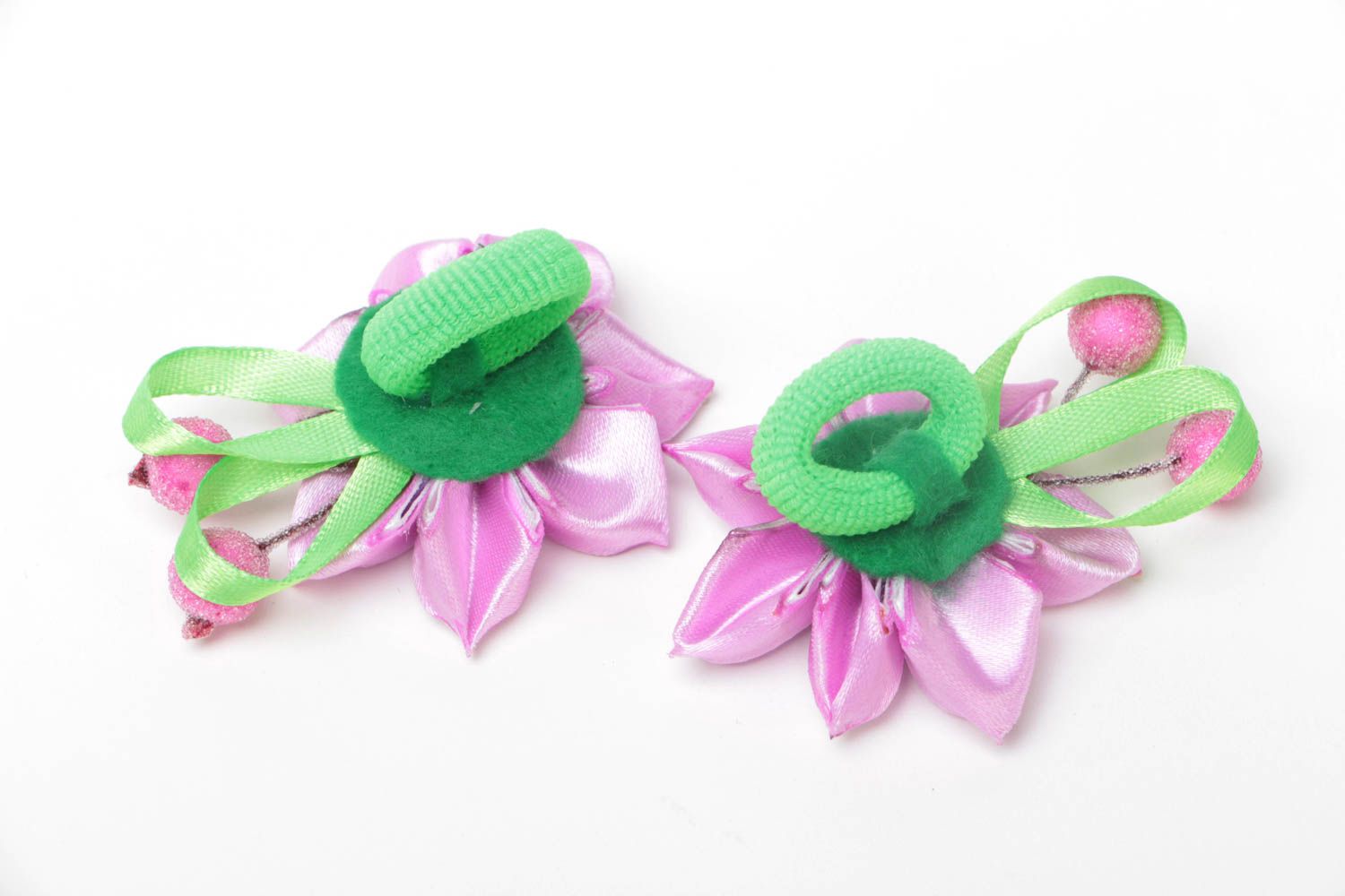 Handmade flower hair ties cute accessories for hair unusual jewelry 2 pieces photo 4