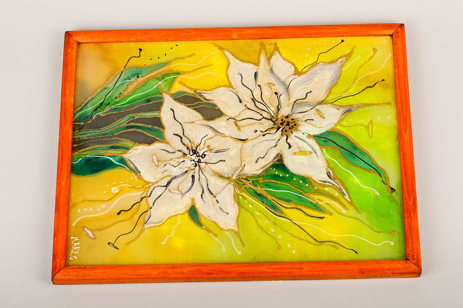 Батик картина ручной работы картина из ткани дизайн стен лилии карсивые фото 2