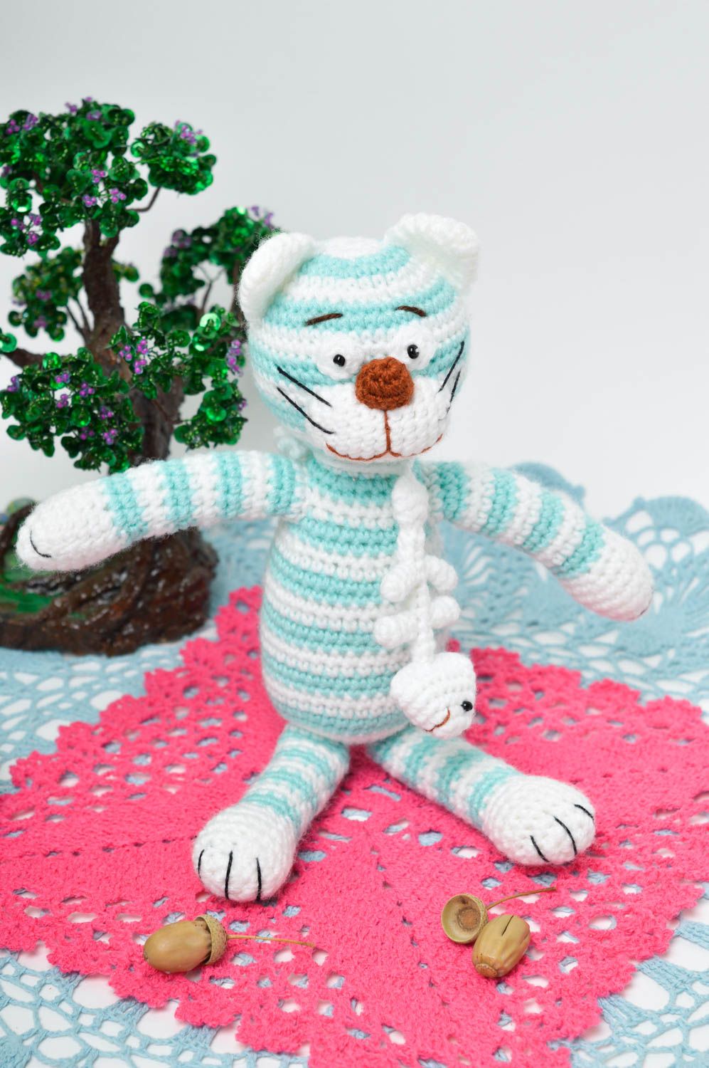 Baby toy handmade soft cat toy striped toy handmade toy for baby animal toys  photo 1