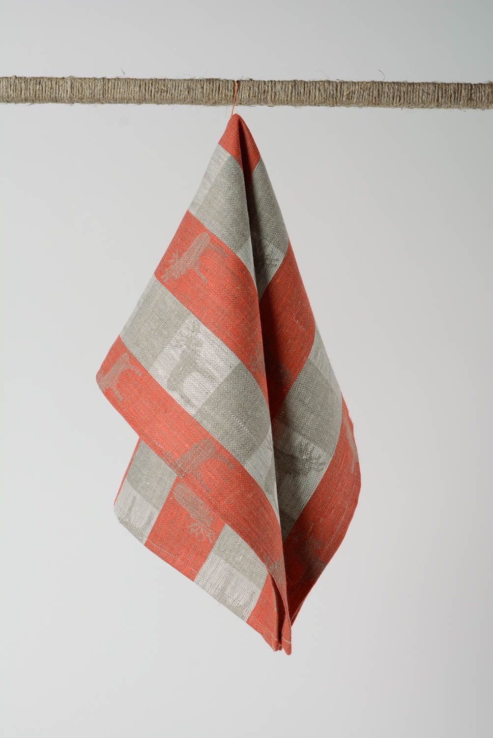 Red and gray handmade designer checkered cotton fabric kitchen towel photo 1