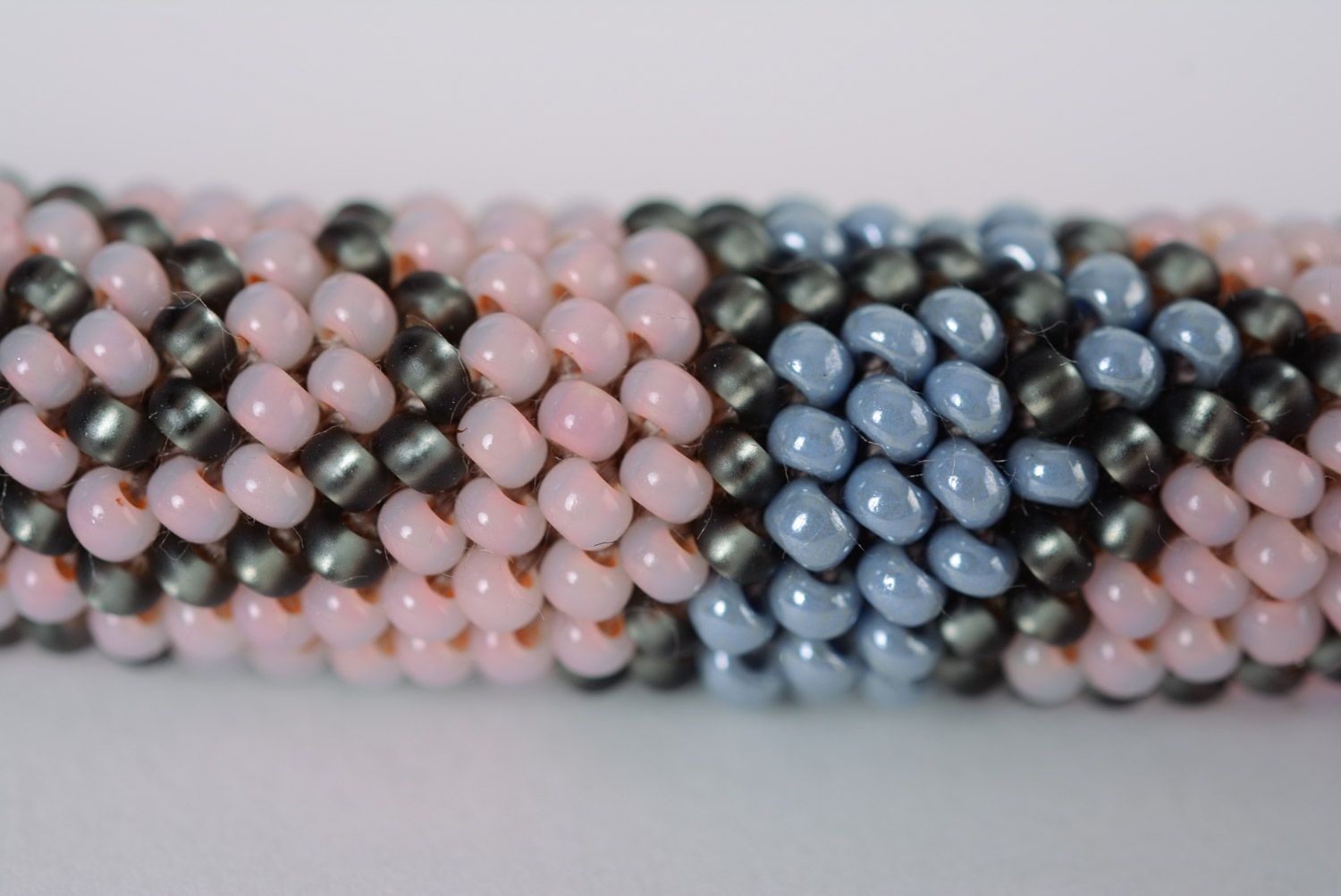 Beautiful women's handmade beaded cord wrist bracelet woven of Czech beads photo 5