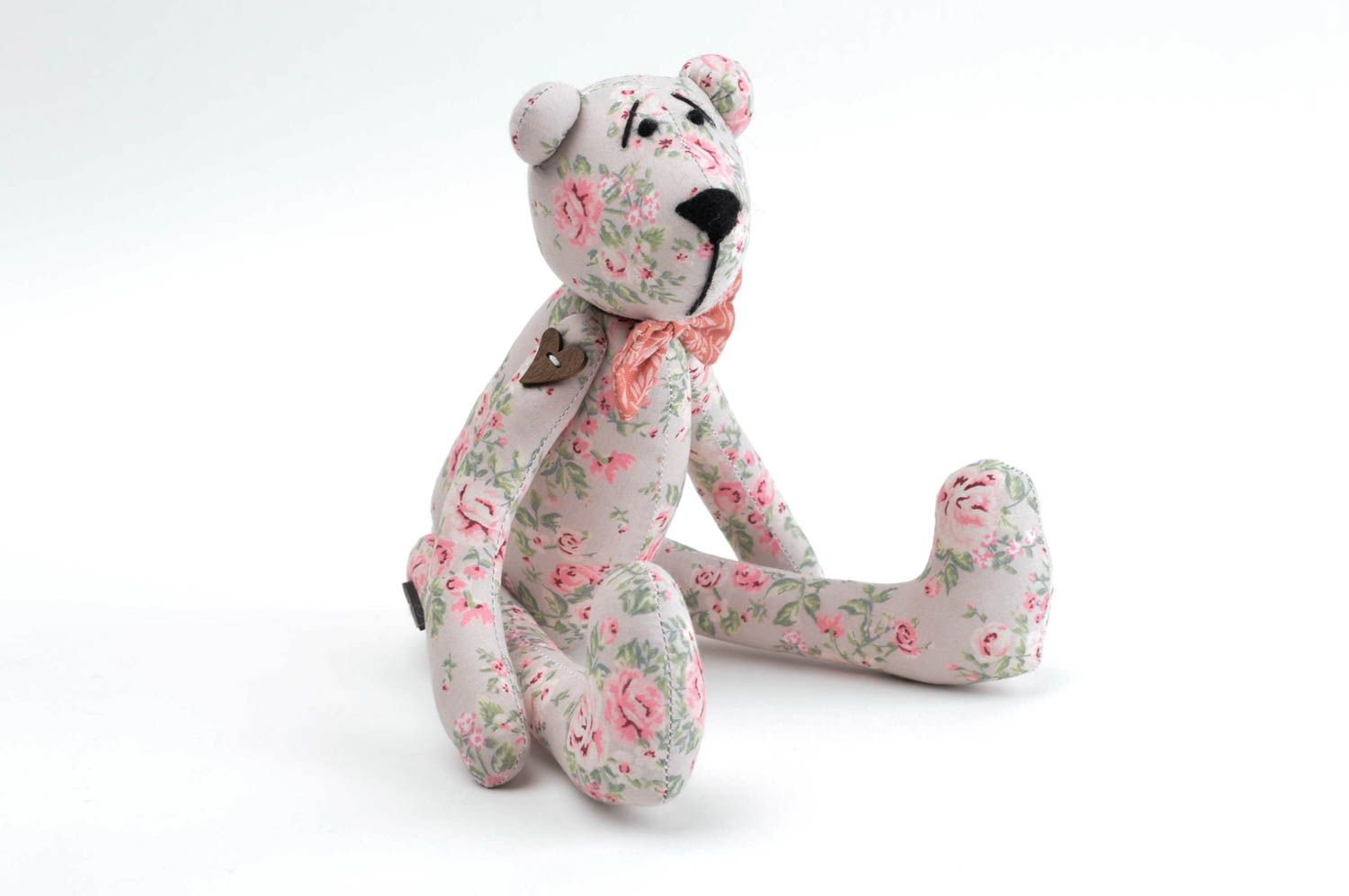 Jouet ours à motif floral Peluche faite main en coton Cadeau pour enfant photo 2