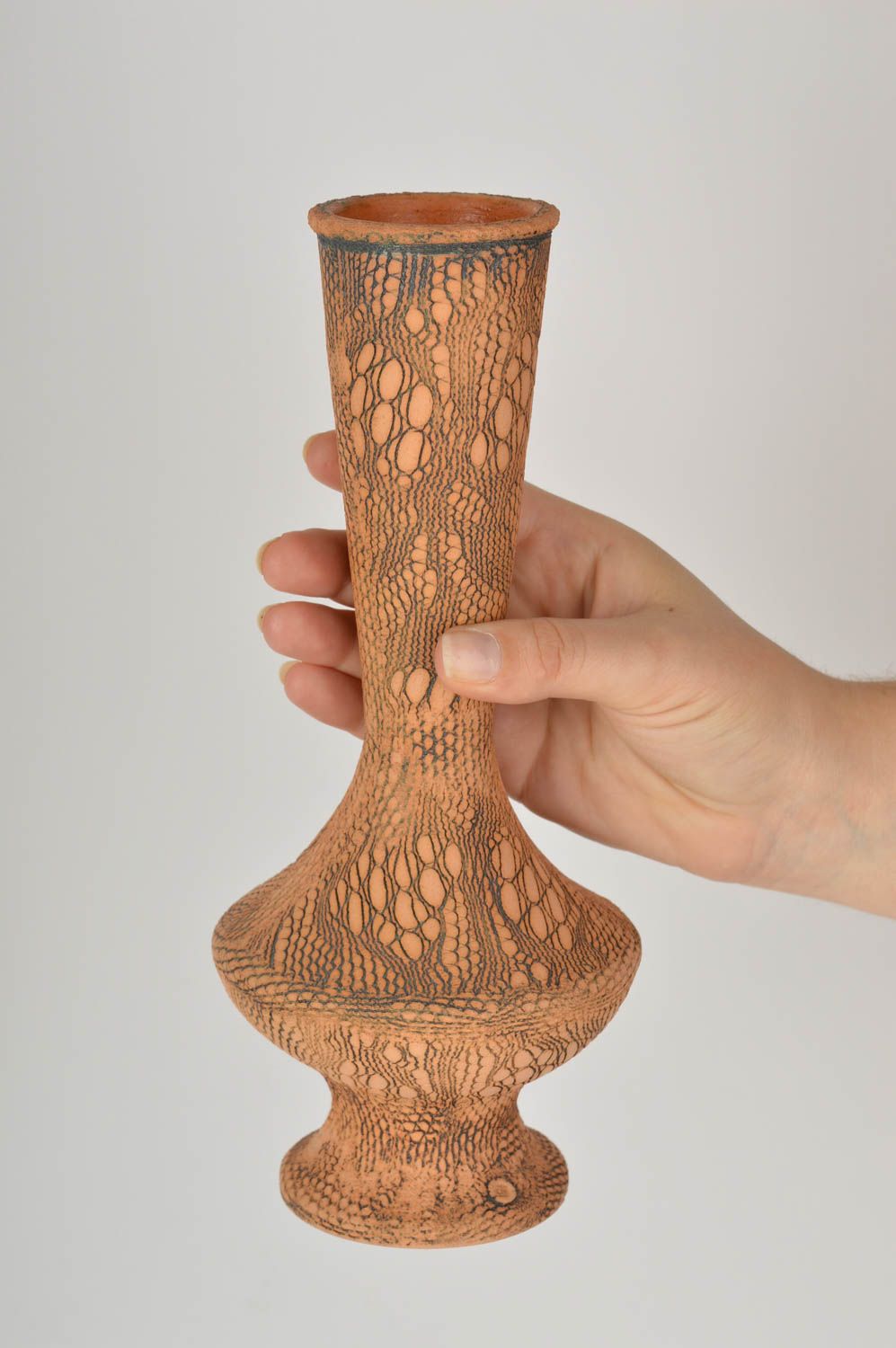 Handmade clay flower vase with an ornament for table décor 10, 1 lb photo 5