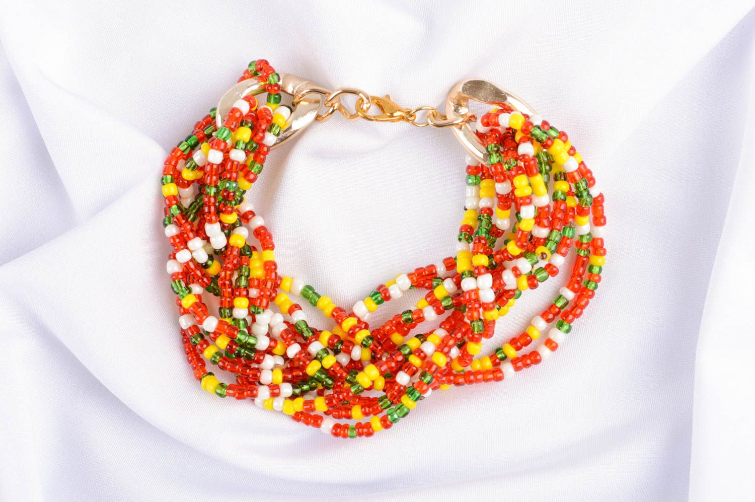 Multi-layer colorful handmade bracelet in red and yellow colors costume jewelry for women photo 1