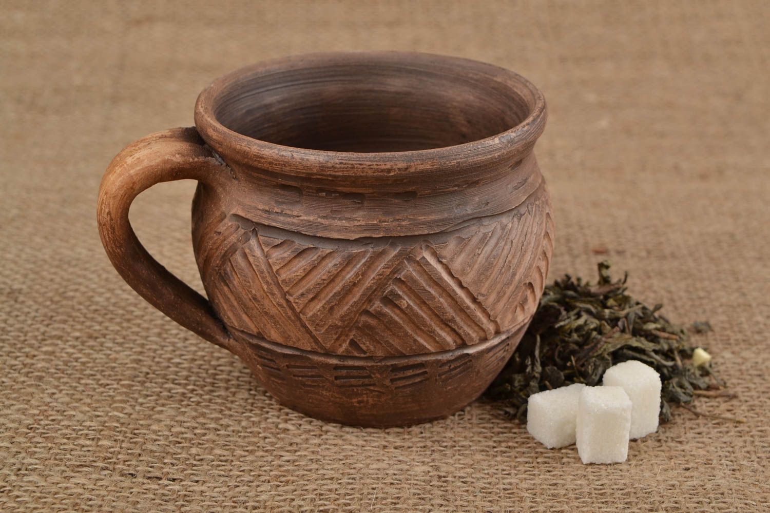 Tasse en argile faite main design brune originale à thé vaisselle 40 cl photo 1