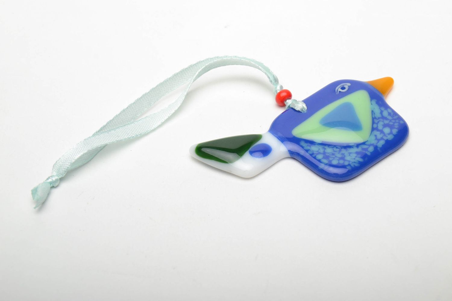Fusing glass pendant in the shape of bird photo 3