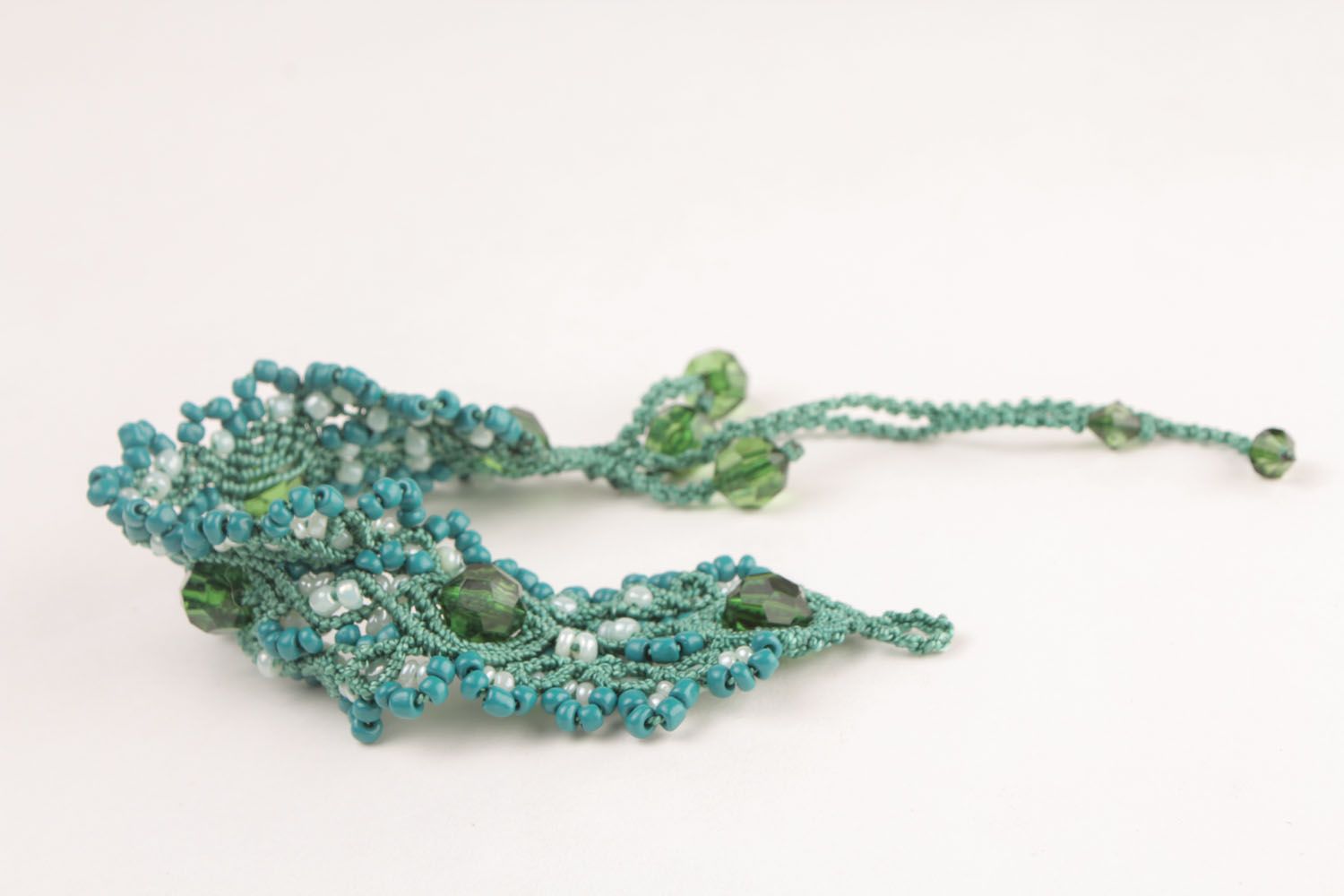 Woven bracelet with beads Blue Lagoon photo 5