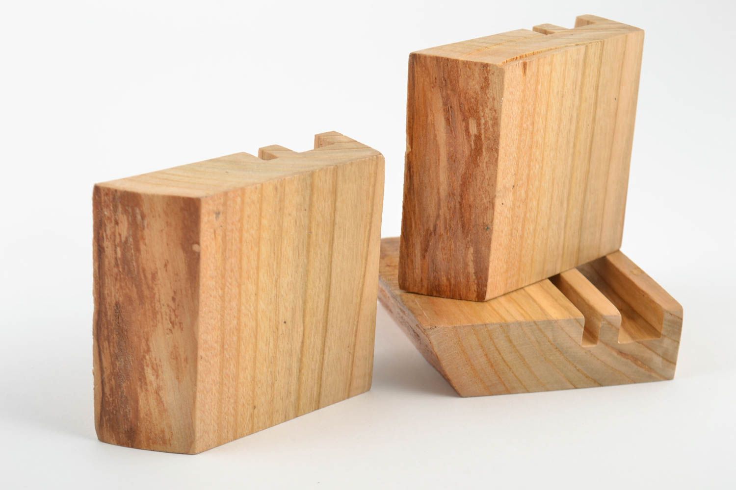 Supports pour téléphones portables en bois design simple faits main 3 pièces photo 3