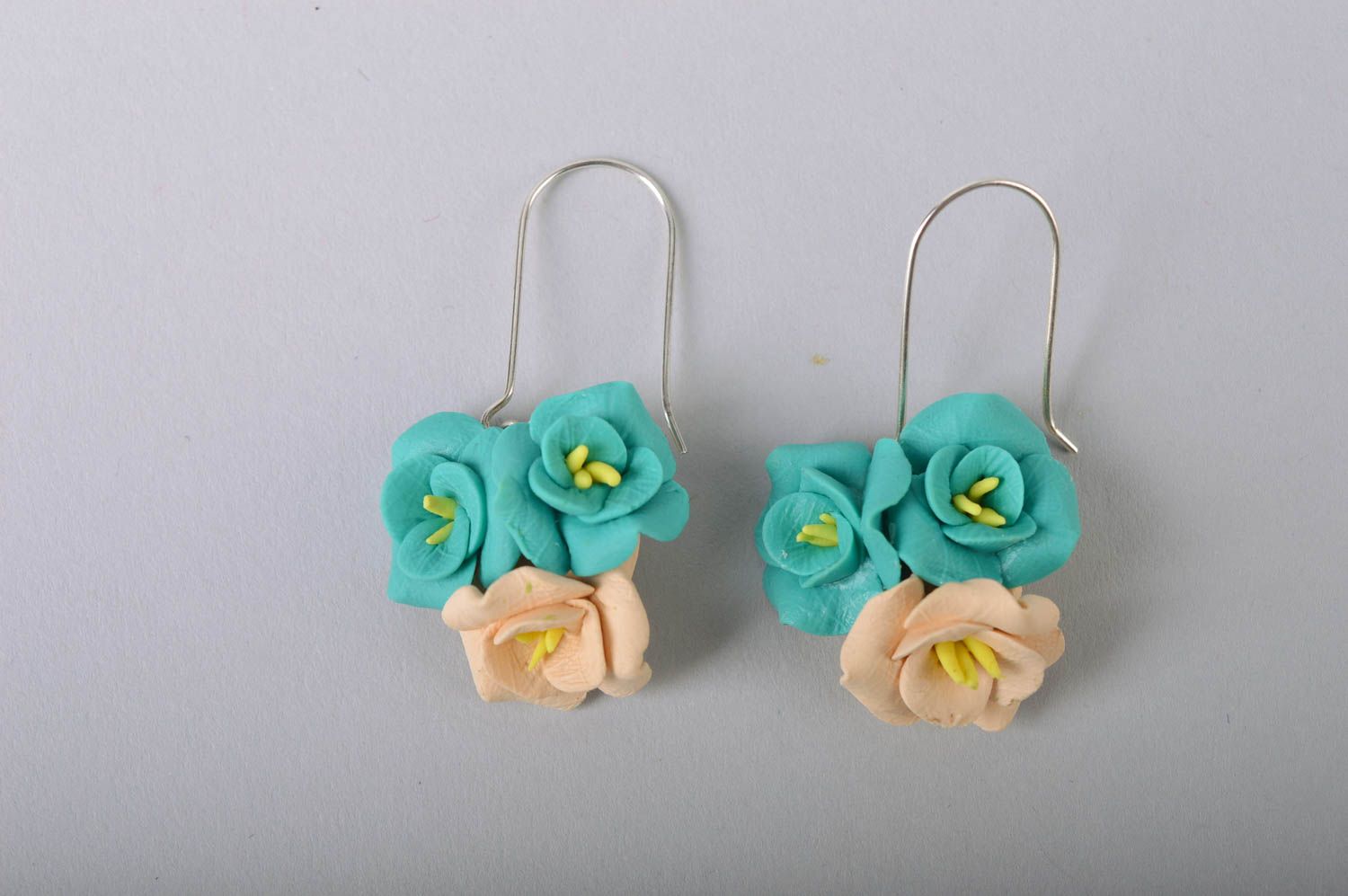 Handmade earrings with charms made of cold porcelain in pastel shades  photo 2